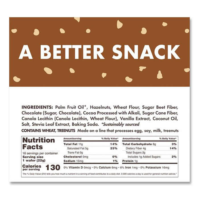 Wafers, Chocolate Hazelnut, 0.78 oz Packet, 16/Box