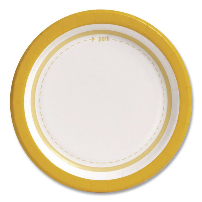 Medium-Weight Paper Plates, 6" dia, White/Yellow, 500/Carton