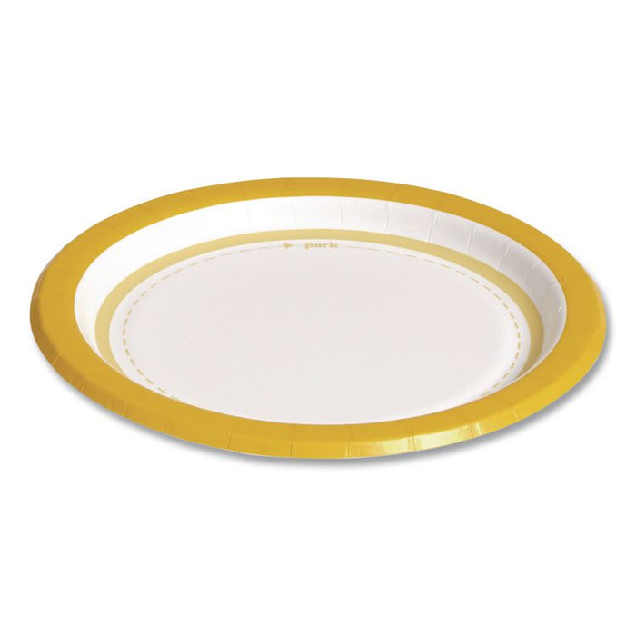 Medium-Weight Paper Plates, 6" dia, White/Yellow, 500/Carton
