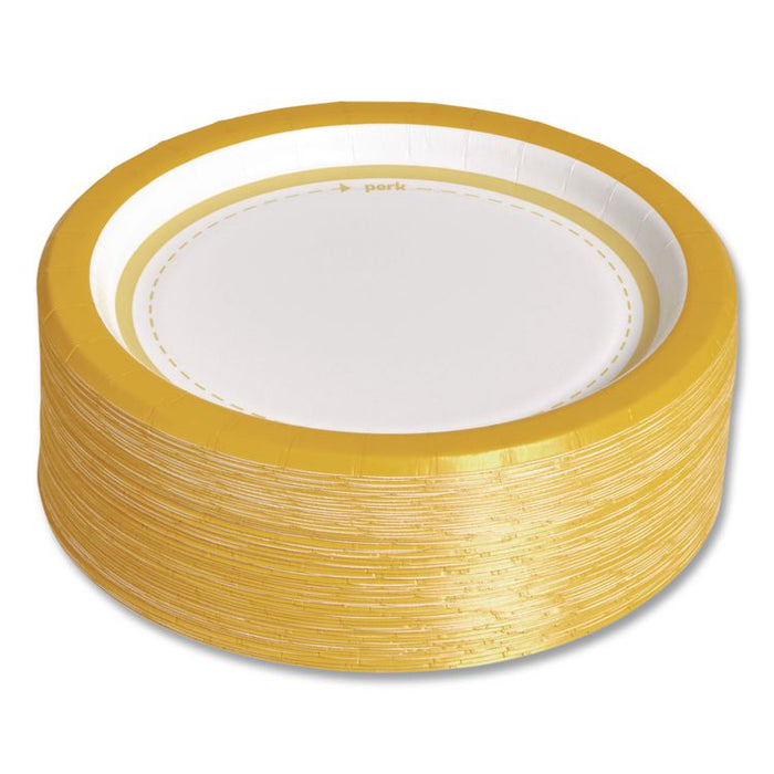 Medium-Weight Paper Plates, 6" dia, White/Yellow, 500/Carton