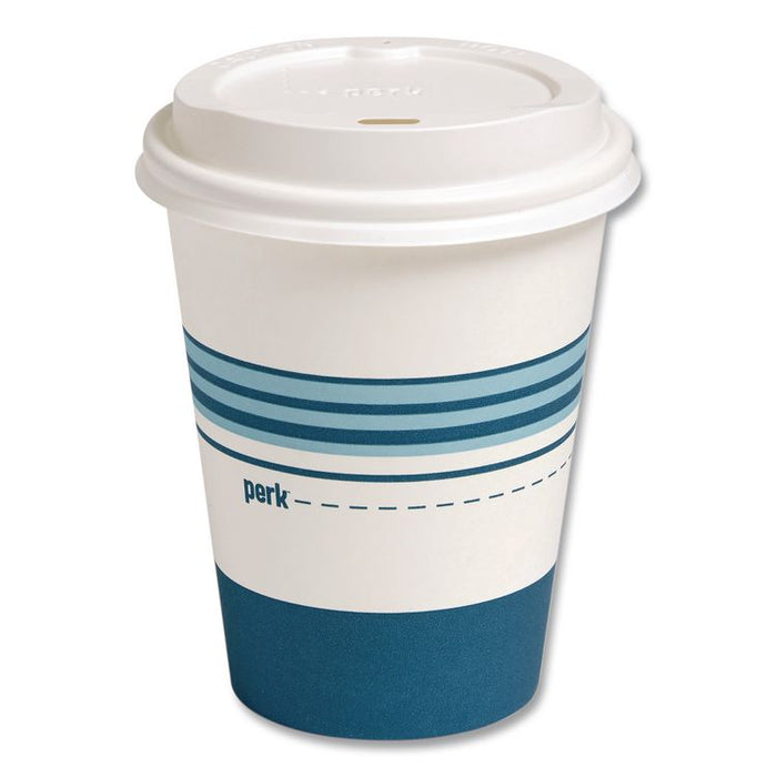 Paper Hot Cup and Plastic Dome Lid Combo, 12 oz, White/Blue, 500/Carton