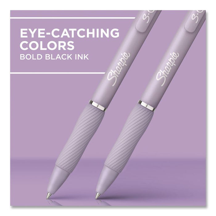 S-Gel Fashion Barrel Gel Pen, Retractable, Medium 0.7 mm, Black Ink, Violet Barrel, 4/Pack