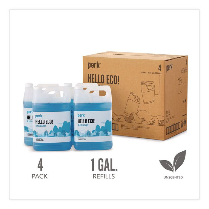 Hello Eco Glass Cleaner, 1 gal Refill Jugs, 4/Carton