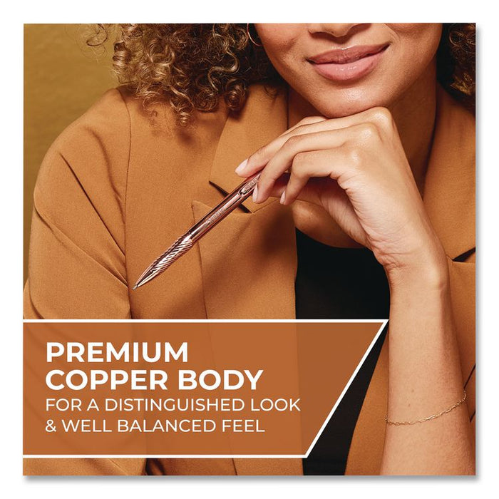 S-Gel Premium Metal Barrel Gel Pen with Bonus Ink Refill, Retractable, Medium 0.7 mm, Black Ink, Copper Barrel