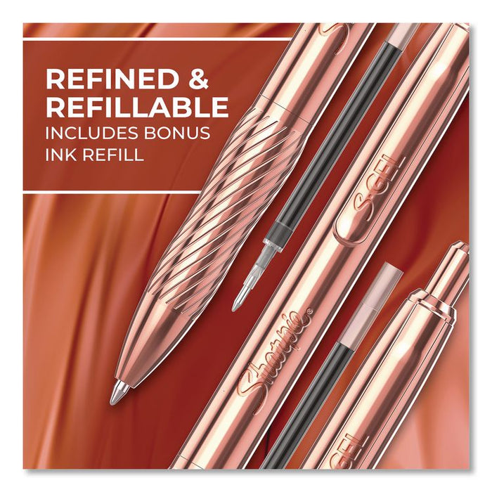 S-Gel Premium Metal Barrel Gel Pen with Bonus Ink Refill, Retractable, Medium 0.7 mm, Black Ink, Copper Barrel