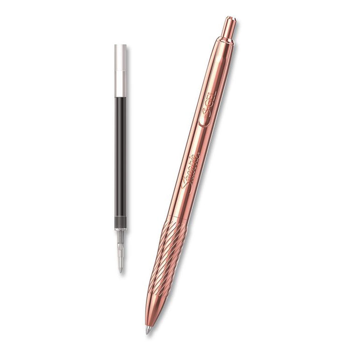 S-Gel Premium Metal Barrel Gel Pen with Bonus Ink Refill, Retractable, Medium 0.7 mm, Black Ink, Copper Barrel