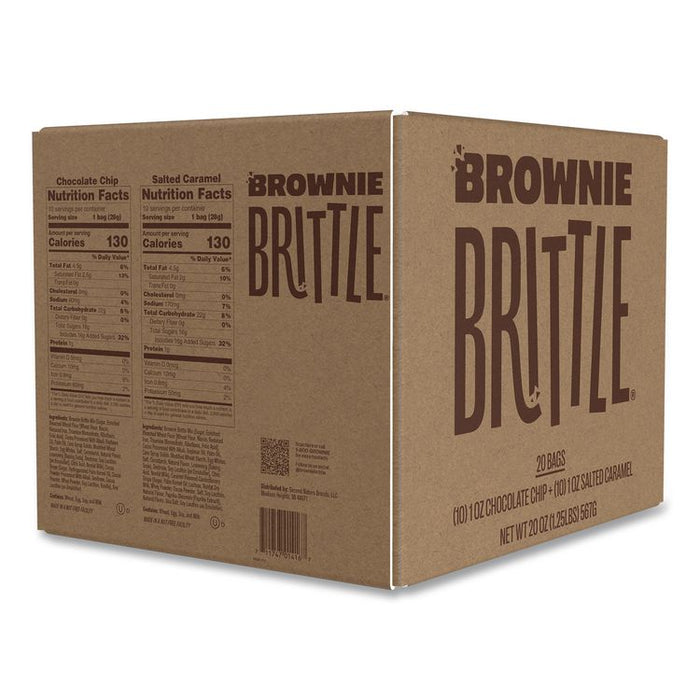 Crunchy Brownie Snack Variety Pack, Chocolate Chip and Salted Caramel, 2 oz Bag, 20/Carton