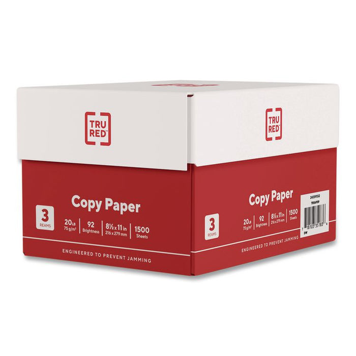 Copy Paper, 92 Bright, 20 lb Bond Weight, 8.5 x 11, 500 Sheets/Ream, 3 Reams/Carton