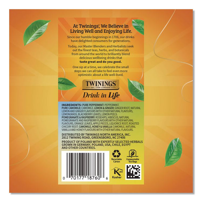 Caffeine-Free Herbal Tea Bags Variety Pack, Individually Wrapped, Four Flavors, 0.06 oz Tea Bag, 20/Box