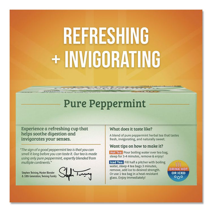Tea Bags, Pure Peppermint, 0.07 oz Tea Bag, 50/Box