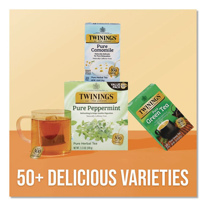 Tea Bags, Pure Peppermint, 0.07 oz Tea Bag, 50/Box