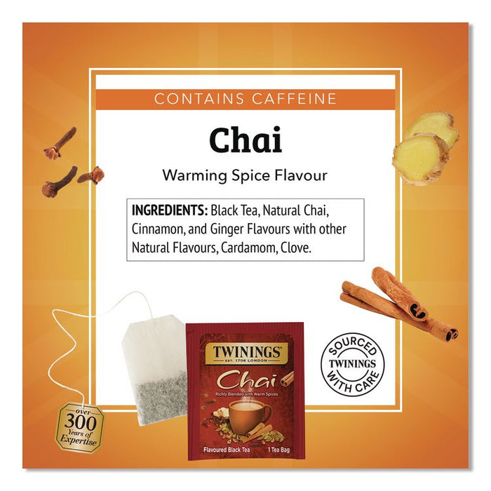 Tea Bags, Chai Black Tea, 0.07 oz Tea Bag, 50/Box