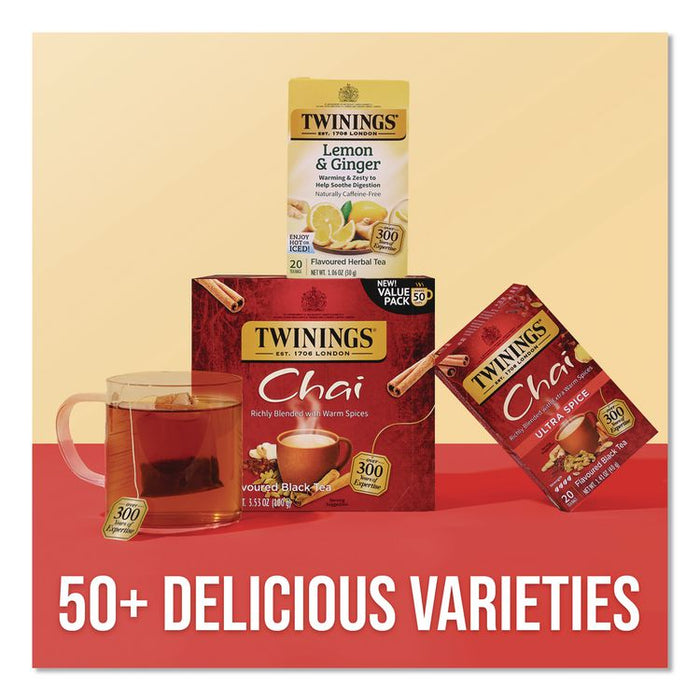 Tea Bags, Chai Black Tea, 0.07 oz Tea Bag, 50/Box