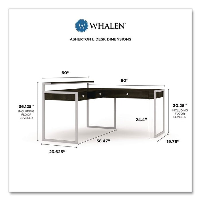 Asherton L-Shaped Corner Desk, 60" x 60" x 35.88" (Left) and 30" (Right), Fawn Aged Oak/Titanium