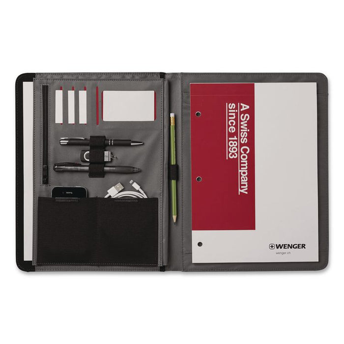 Merit Vinyl Padfolio, 8.5 x 11 Pad, 10.2 x 13, Open Style Closure, Black