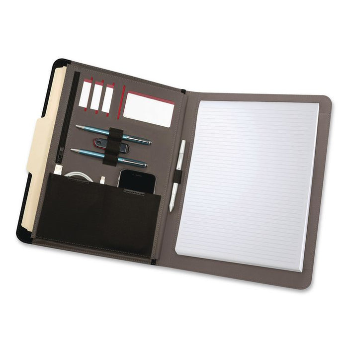 Merit Vinyl Padfolio, 8.5 x 11 Pad, 10.2 x 13, Open Style Closure, Black