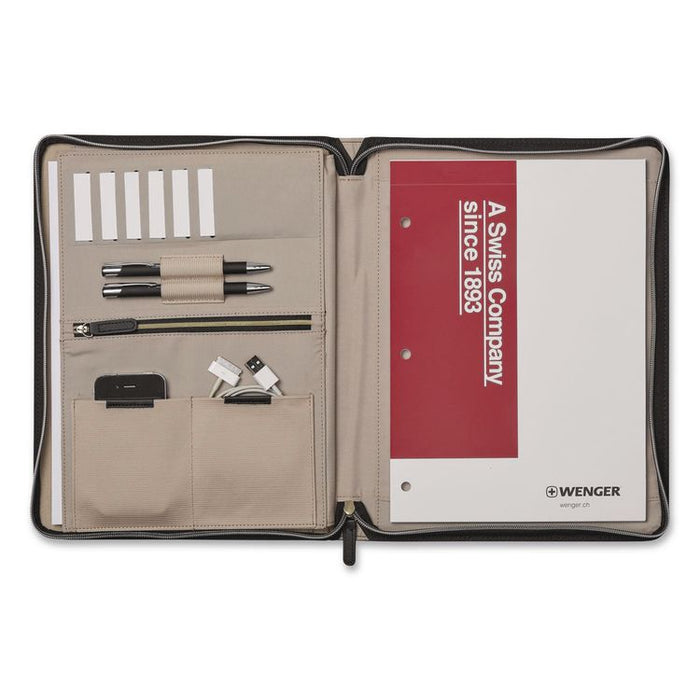 Amelie Polyester Padfolio with Zipper Closure, 8.5 x 11 Pad, 10.2 x 13, Zipper Closure, Black