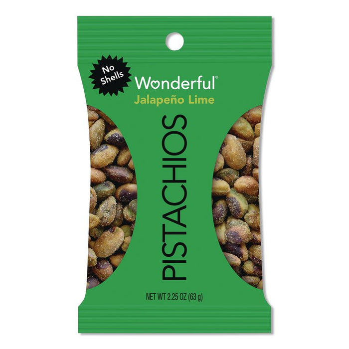 Wonderful No Shells Pistachios, Jalapeno Lime, 2.25 oz Pouch, 8/Box