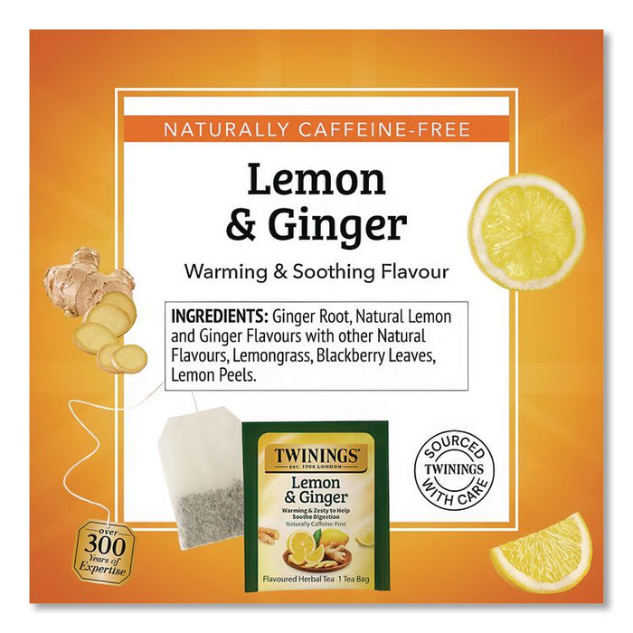Tea Bags, Lemon and Ginger, 1.32 oz Tea Bag, 25 Tea Bags/Box
