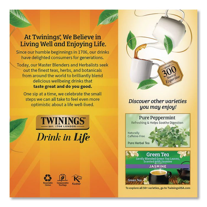 Tea Bags, Lemon and Ginger, 1.32 oz Tea Bag, 25 Tea Bags/Box