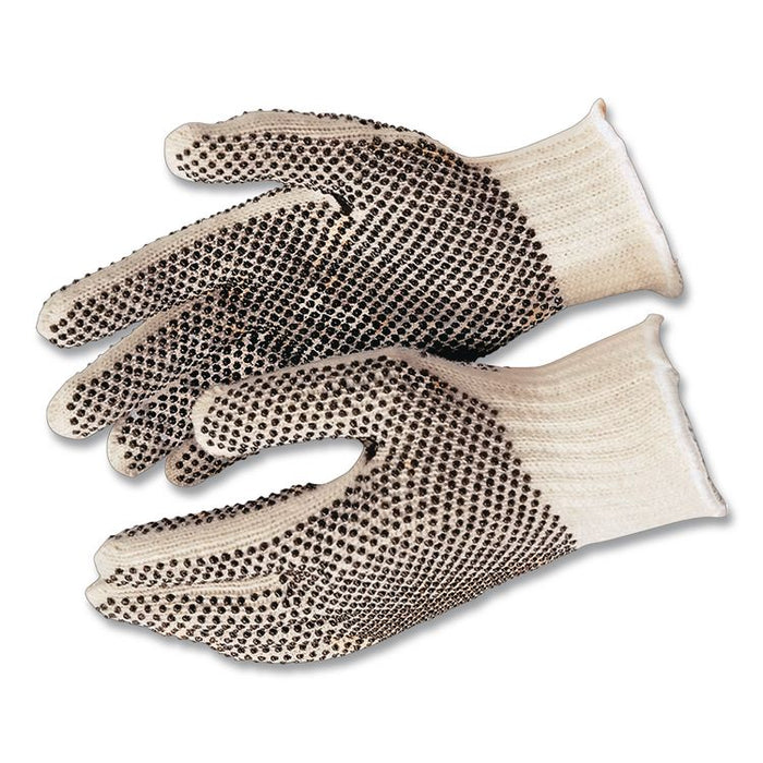 Pro PVC-Dotted String-Knit Gloves, Medium, White/Black, 12 Pairs