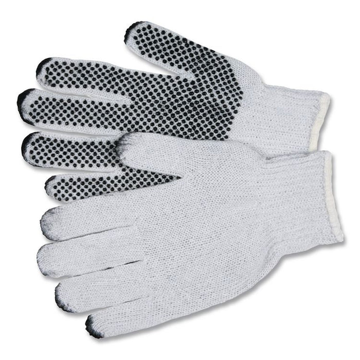 Pro PVC-Dotted String-Knit Gloves, Medium, White/Black, 12 Pairs