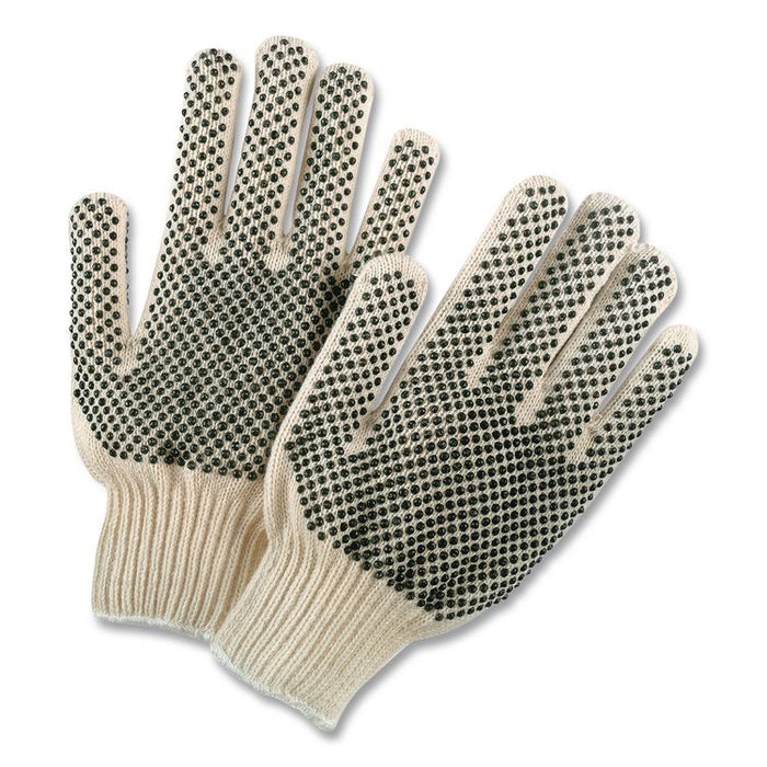 Pro PVC-Dotted String-Knit Gloves, Medium, White/Black, 12 Pairs