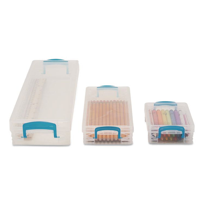 School Kit with Crayon Box, Pencil Box and Ruler Box, Clear/Blue, 3/Box