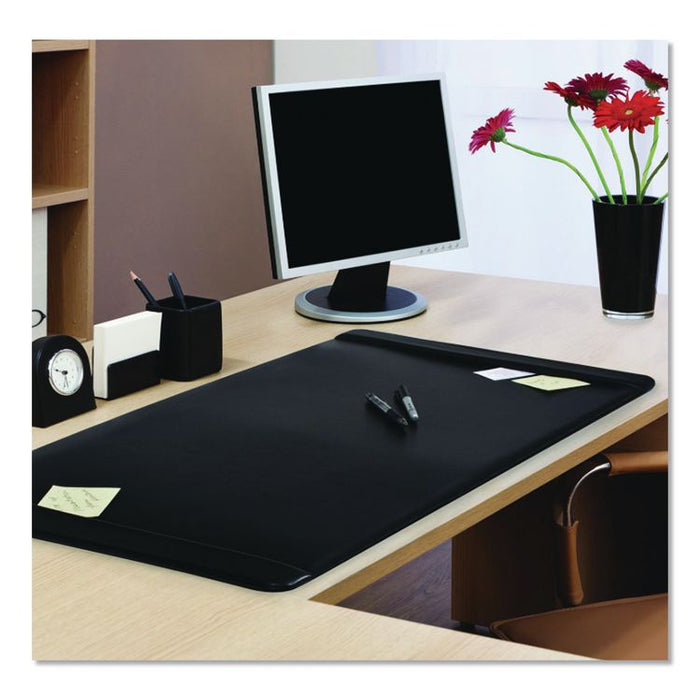 Faux Leather Desk Pad with Side Rails, 36" x 20", Black