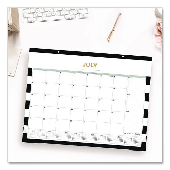 Day Designer Rugby Stripe Academic Desk Pad Calendar, 22 x 17, White/Black/Gold Sheets, 12-Month: July 2025 to June 2026