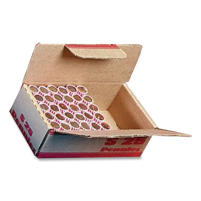 Pennies Coin Box, Accommodates $25 in Pennies, 15.5" x 19.25" x 4.5", Red/Kraft, 50/Pack