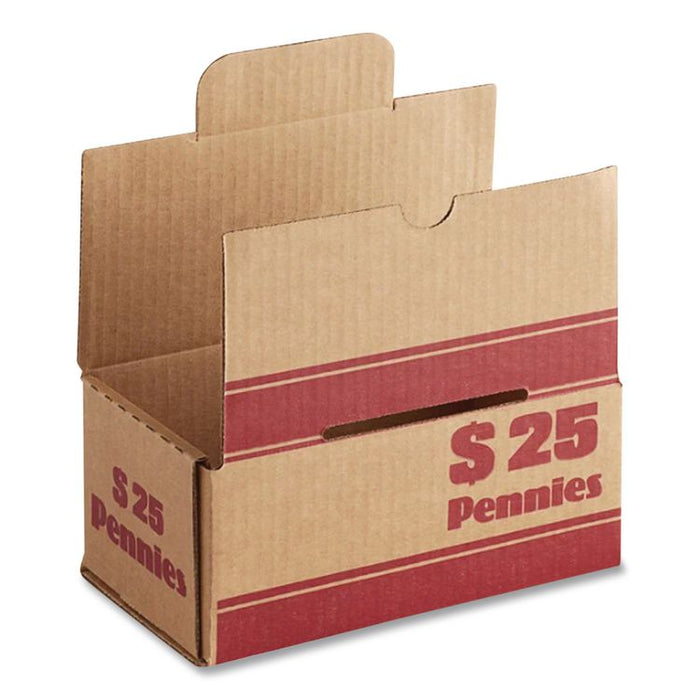 Pennies Coin Box, Accommodates $25 in Pennies, 15.5" x 19.25" x 4.5", Red/Kraft, 50/Pack