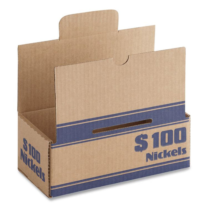 Nickels Coin Box, Accommodates $100 in Nickels, 15.5" x 19.25" x 4.5", Blue/Kraft, 50/Pack
