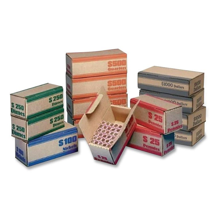 Nickels Coin Box, Accommodates $100 in Nickels, 15.5" x 19.25" x 4.5", Blue/Kraft, 50/Pack