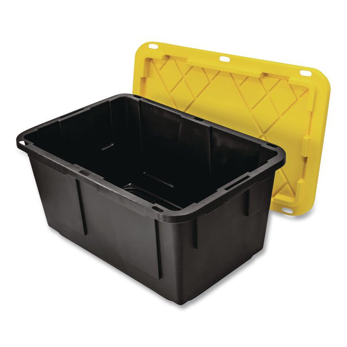 Storage Bin with Snap Lid, 108 qt, 20.5 x 30.5 x 14.7, Black/Yellow