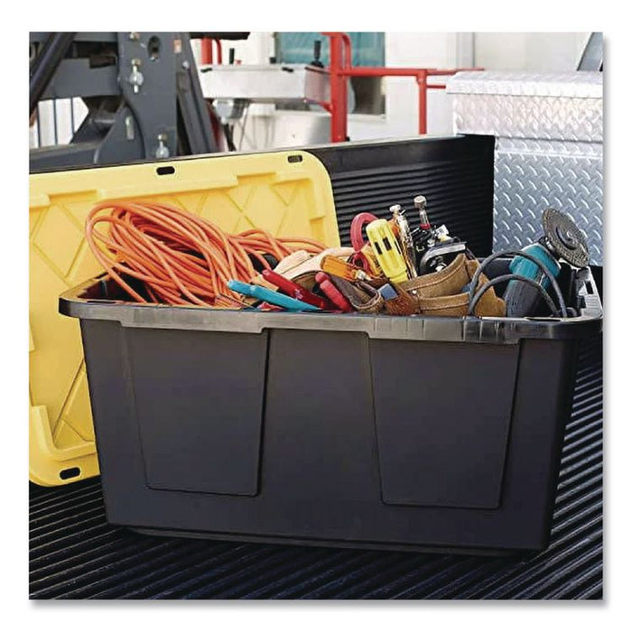 Storage Bin with Snap Lid, 108 qt, 20.5 x 30.5 x 14.7, Black/Yellow