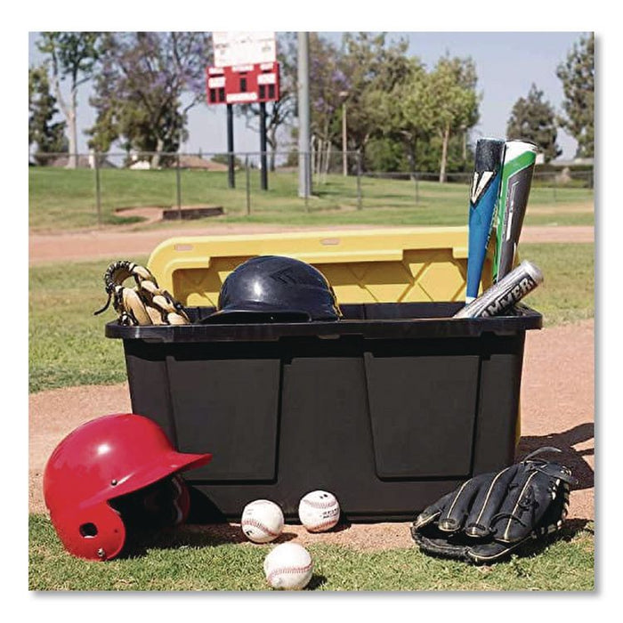 Storage Bin with Snap Lid, 108 qt, 20.5 x 30.5 x 14.7, Black/Yellow