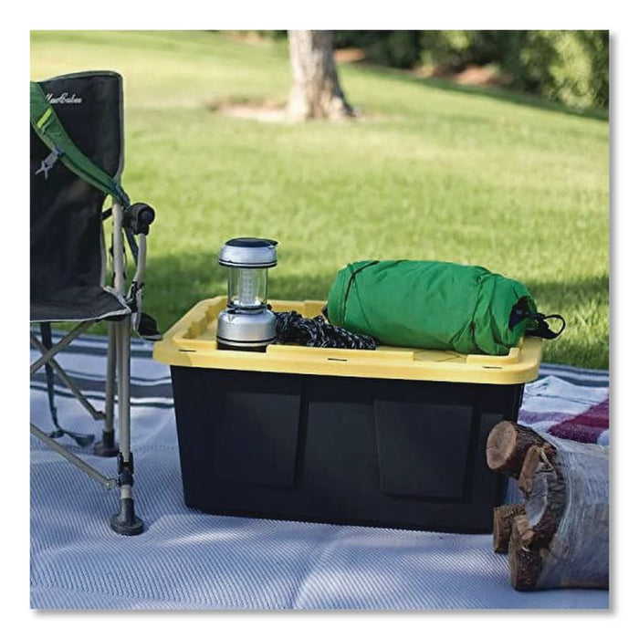 Storage Bin with Snap Lid, 108 qt, 20.5 x 30.5 x 14.7, Black/Yellow