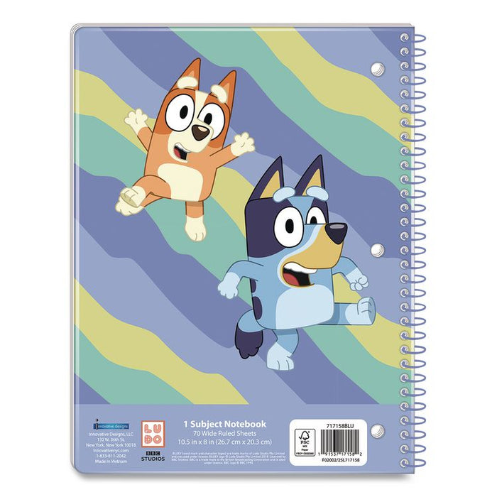 Licensed Spiral Notebook, Bluey and Bingo, 1-Subject, Wide/Legal Rule, Multicolor Cover, (70) 10.5 x 8 Sheets