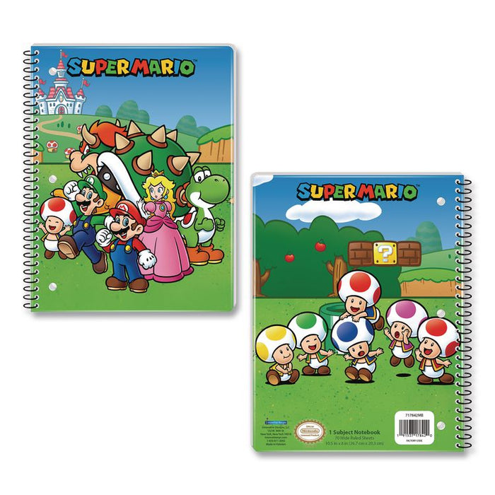Licensed Spiral Notebook, Super Mario, 1-Subject, Wide/Legal Rule, Multicolor Cover, (70) 10.5 x 8 Sheets