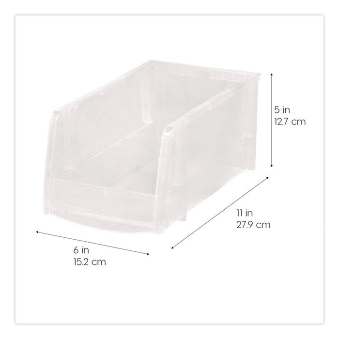 Stackable Plastic Storage Bin. Medium, 1.6 qt, 6 x 11 x 5, Clear