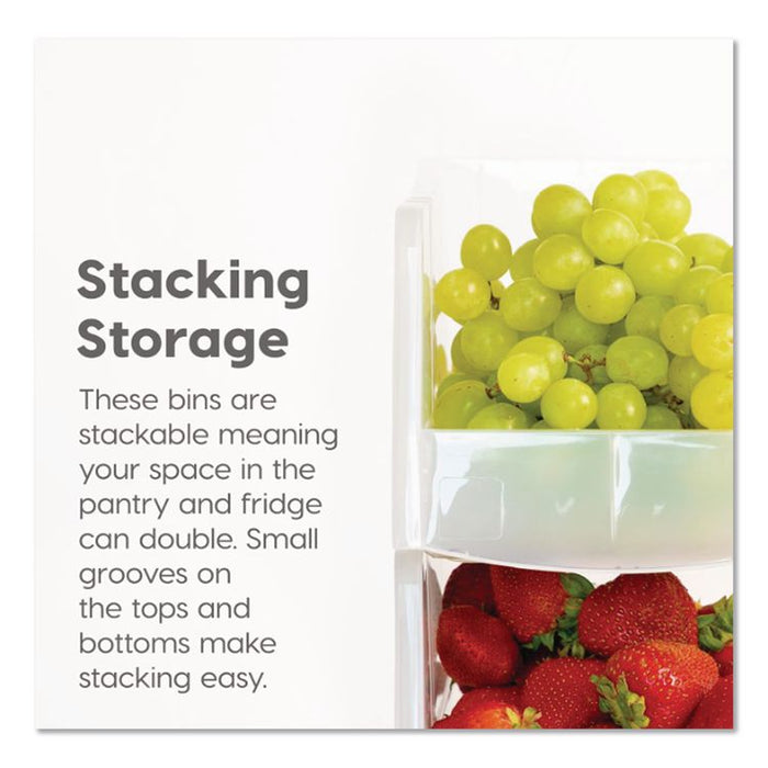Stackable Plastic Storage Bin. Medium, 1.6 qt, 6 x 11 x 5, Clear
