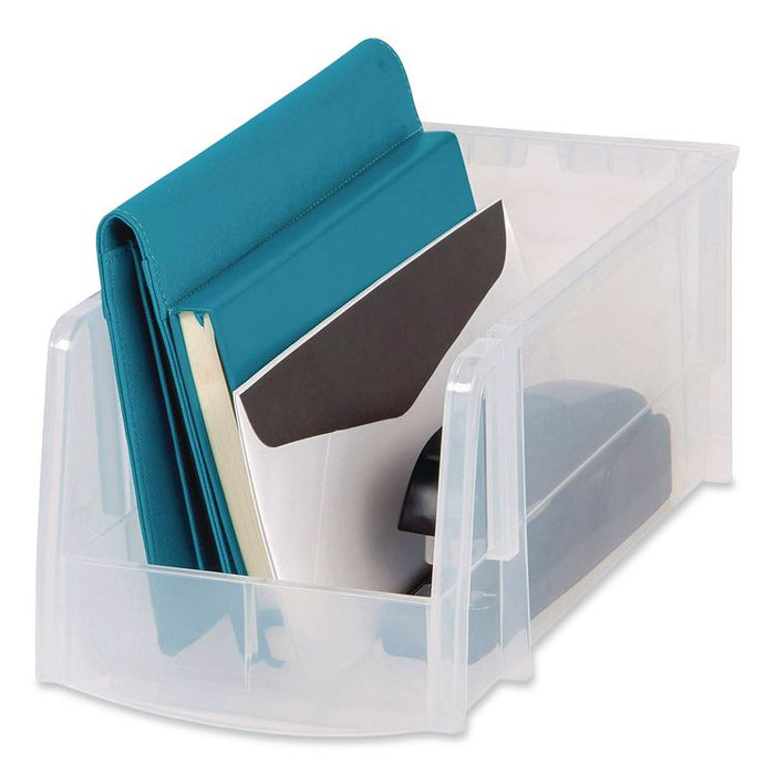 Stackable Plastic Storage Bin. Medium, 1.6 qt, 6 x 11 x 5, Clear