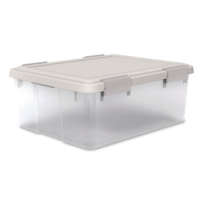 WeatherPro Latching Lid Storage Bin, 30.6 qt, 15.75 x 19.68 x 7.75, Clear