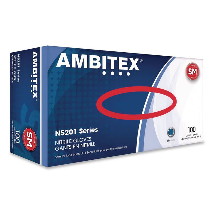 N5201 Series Powder-Free Nitrile Gloves, Small, 9" Long, Blue, 100/Box