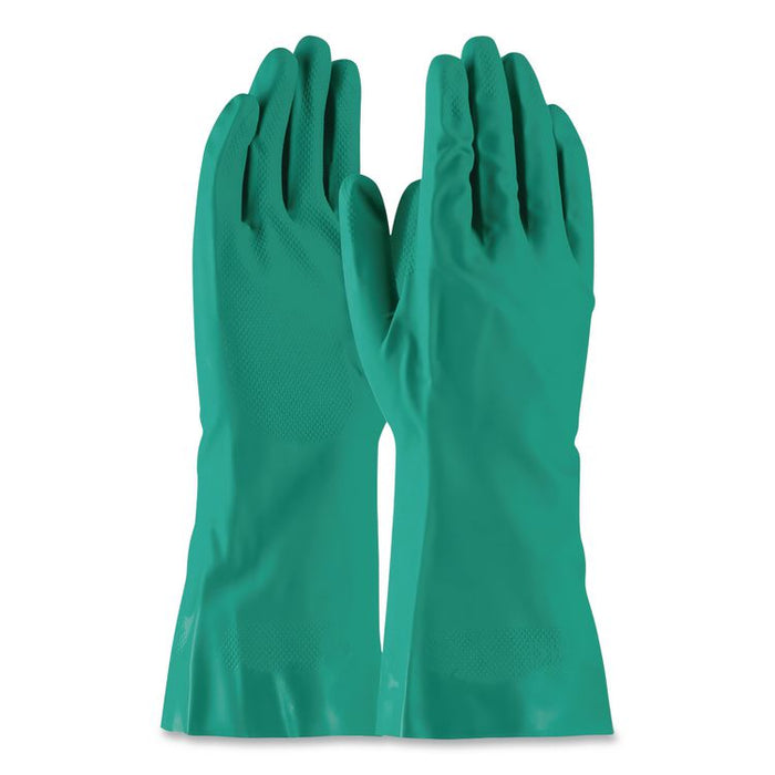 Pro N650 Series Flock-Lined Nitrile Rubber Gloves, 13" Long, Large, Green, 12 Pairs