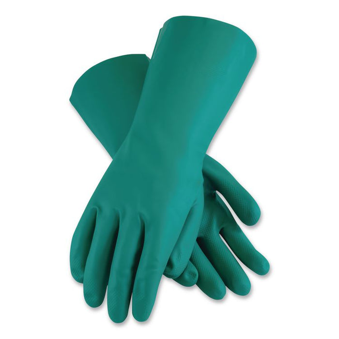 Pro N650 Series Flock-Lined Nitrile Rubber Gloves, 13" Long, Large, Green, 12 Pairs