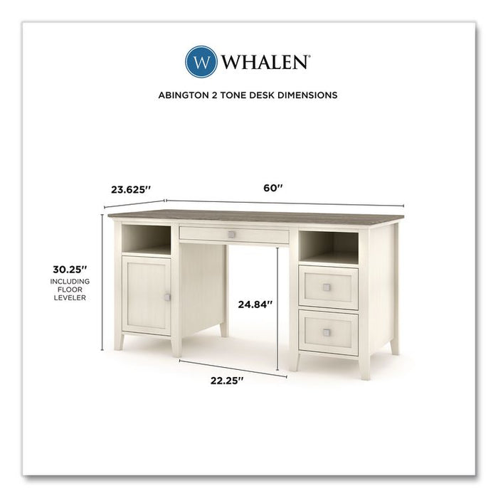 Abington Two-Pedestal Wood Computer Desk, 60" x 23.63" x 30.25", Dusty Aged Oak/Antique White