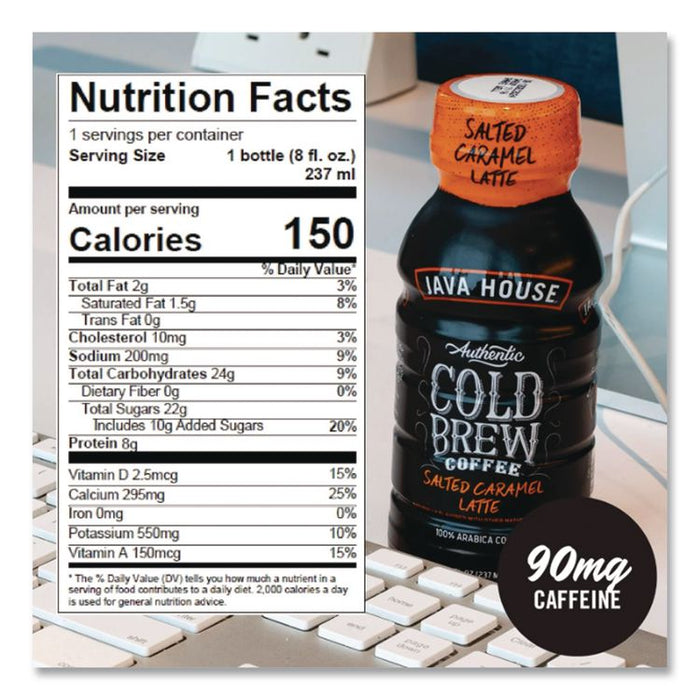 Cold Brew Coffee, Salted Caramel Latte, 8 oz Bottle, 12/Carton