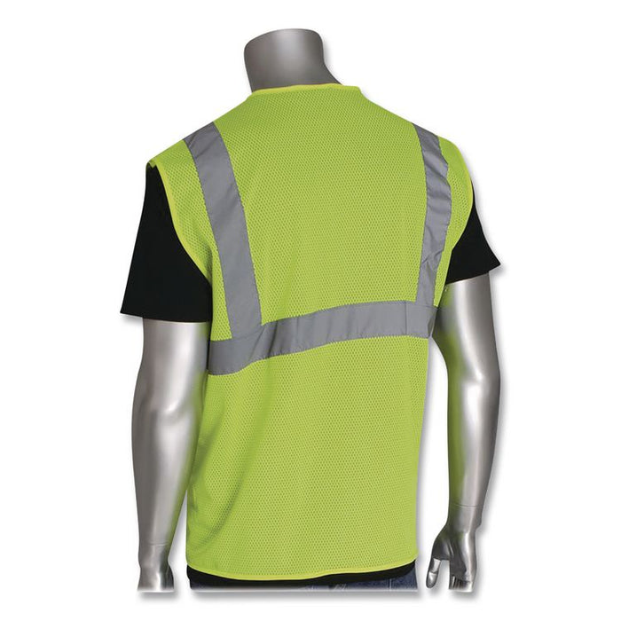 ANSI Class 2 Hook and Loop Safety Vest, Polyester Mesh, Large, Lime